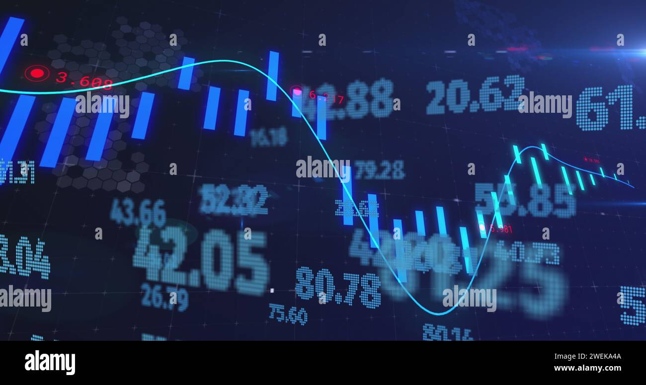 Bild der Verarbeitung von Finanzdaten im Vergleich zu sich ändernden Zahlen Stockfoto