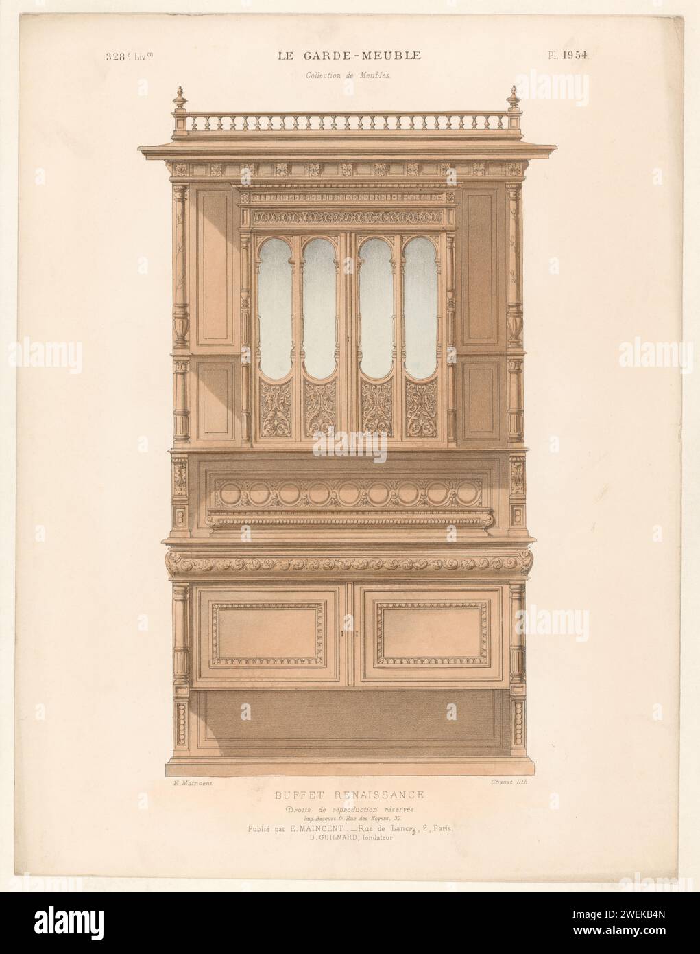 Buffet-Schrank, Chanat, 1885 - 1895 Druck Ein Renaissance-Buffet-Schrank. Drucken Sie aus dem 328. Livraison. Papiermöbel zur Aufbewahrung Stockfoto