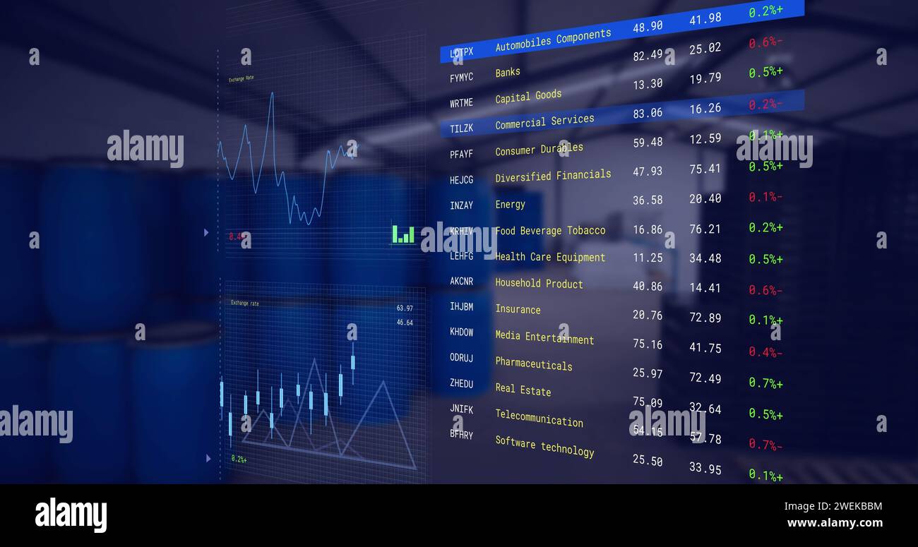 Bild der Verarbeitung von Finanzdaten über dem Lager Stockfoto