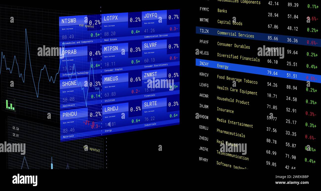 Bild der Verarbeitung von Finanzdaten auf Bildschirmen Stockfoto