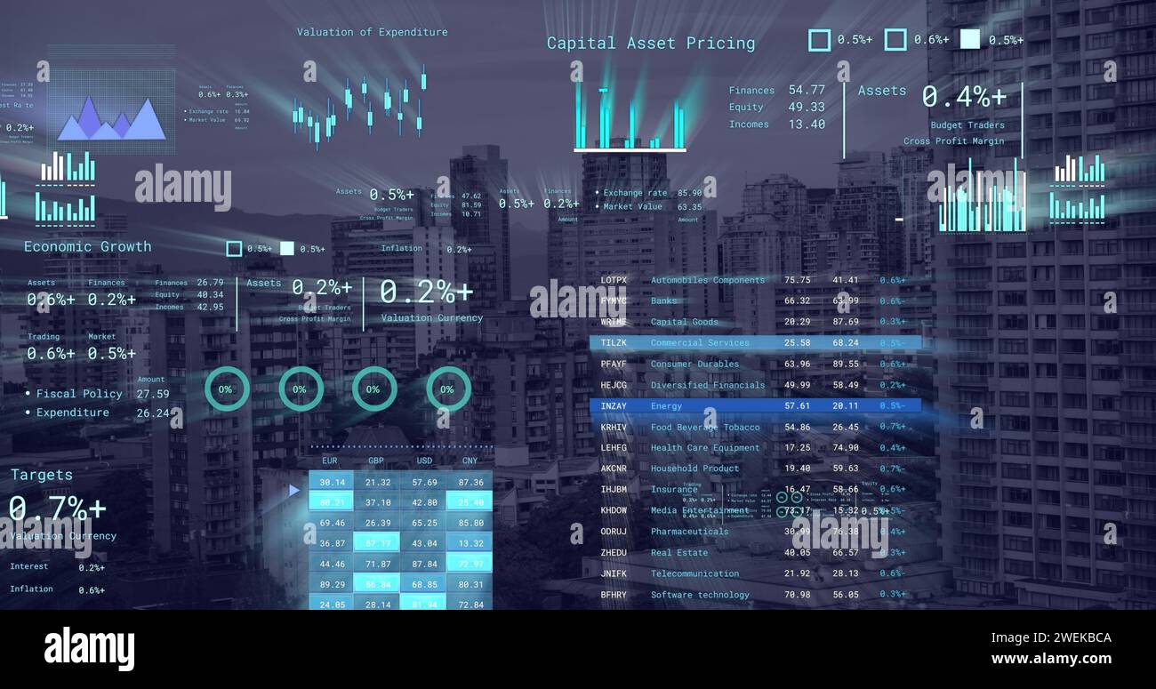 Bild der Verarbeitung finanzieller Daten über dem Stadtbild Stockfoto