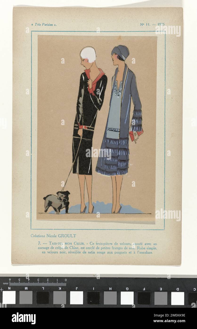 Sehr Pariser, 1925, nein 11, Pl. 7: Kreationen Nicole Groult - Tais - Toi Mon Coeur, 1925 Ein dreiteiliges Ensemble und ein schlichtes Kleid von Nicole Groult. Druck aus dem Modemagazin Très Parisien ... La Mode, Le Chic, L'élégance (1920-1936) Papier, Buchdruck Mode Teller. Kleid, Kleid: Tageskleid (+ Damenkleidung). Kombinationen von Kleidungsstücken (DREITEILIGER ANZUG) (+ Damenkleidung) Stockfoto