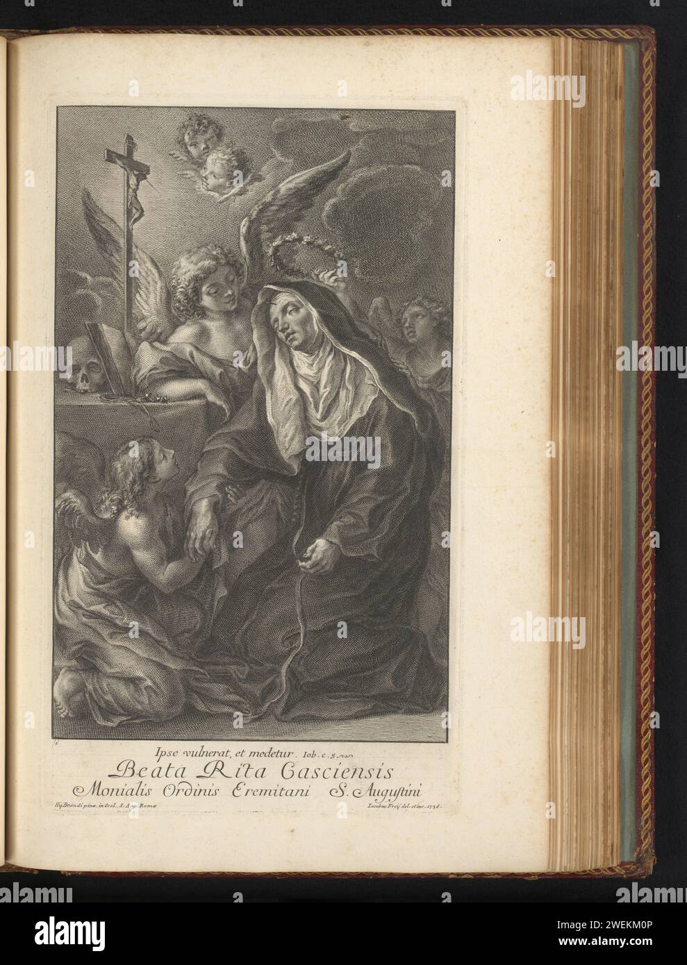 Heilige rita in Ekstase, Druckauftrag 1736. 5. Print ist Teil eines Albums. Papiergravur weiblicher Heiliger (RITA) Stockfoto