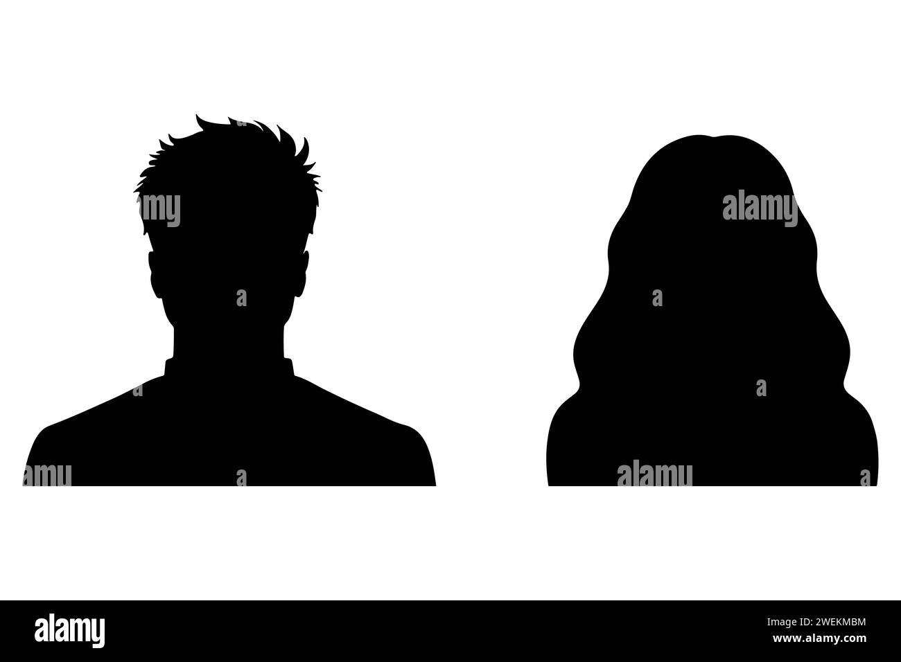 Eine Vektorillustration, die männliche und weibliche Gesichtssilhouetten oder Ikonen darstellt und als Avatare oder Profile für unbekannte oder anonyme Personen dient. Stock Vektor