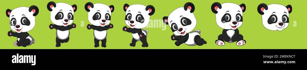 Vektor-Illustration nette Baby-Panda-Zeichen-Blatt-Sammlung Stock Vektor