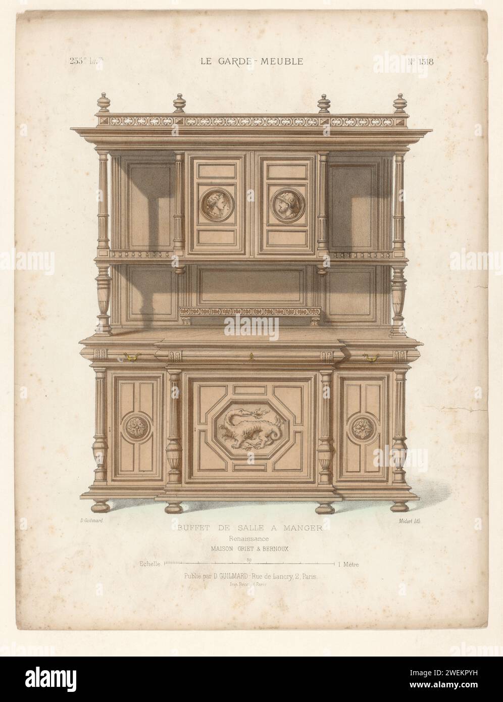 Büfett-Schrank, Midart, 1839 - 1885 Druck Ein Renaissance-Büfett-Schrank, der für einen Speisesaal bestimmt ist. Drucken Sie aus dem 255. Livraison. Papiermöbel zur Aufbewahrung Stockfoto