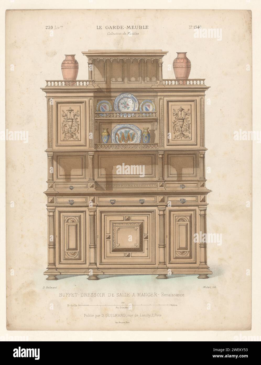 Büfett-Schrank, Midart, 1839 - 1885 Druck Ein Renaissance-Büfett-Schrank, der für einen Speisesaal bestimmt ist. Drucken Sie aus dem 259. Livraison. Papiermöbel zur Aufbewahrung Stockfoto