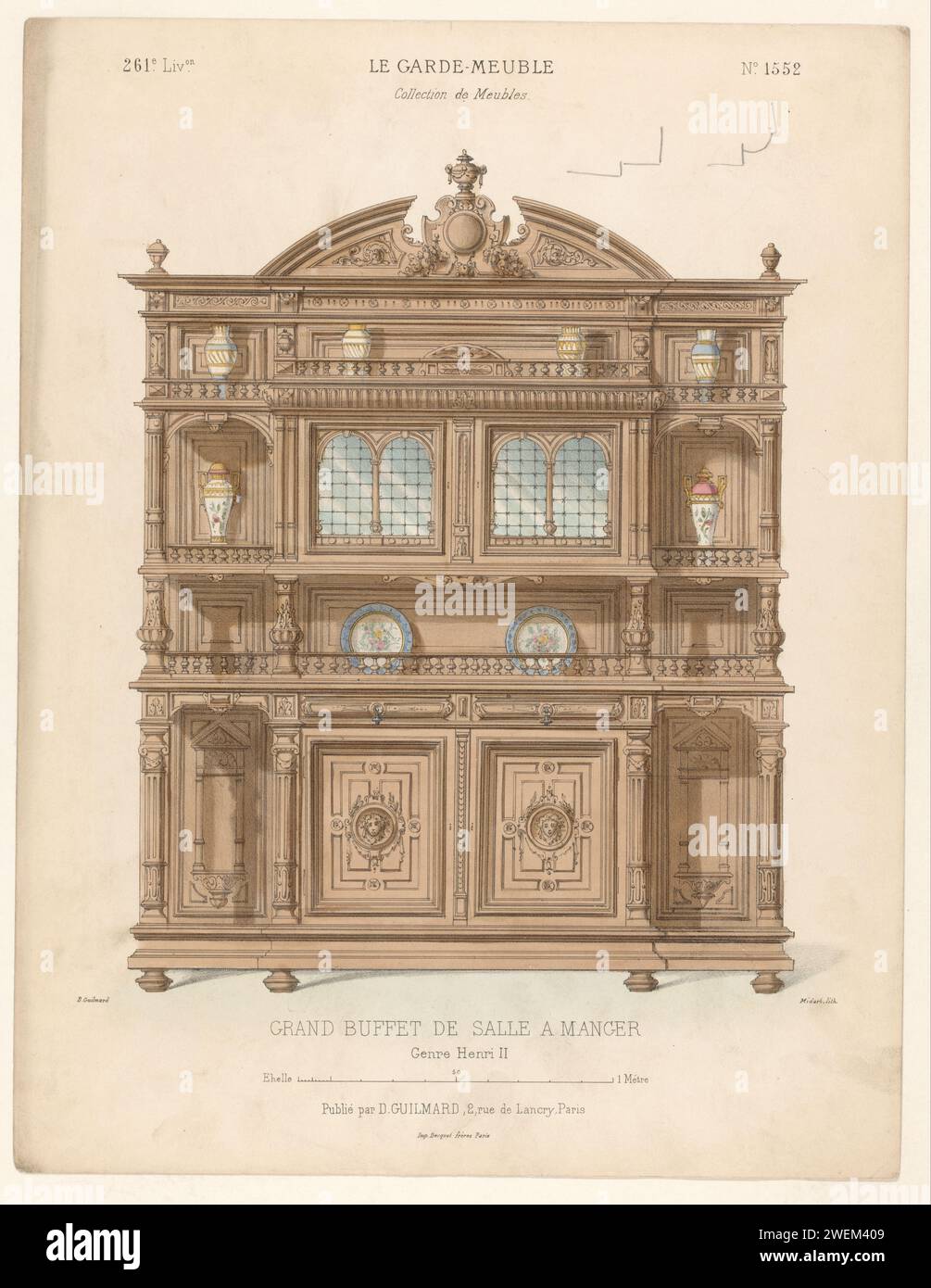 Buffetschrank, Midart, 1845 - 1862 Bedrucken Sie Einen Buffetschrank im Hendrik II-Stil. Drucken von 261. Livraison. Papiermöbel zur Aufbewahrung Stockfoto