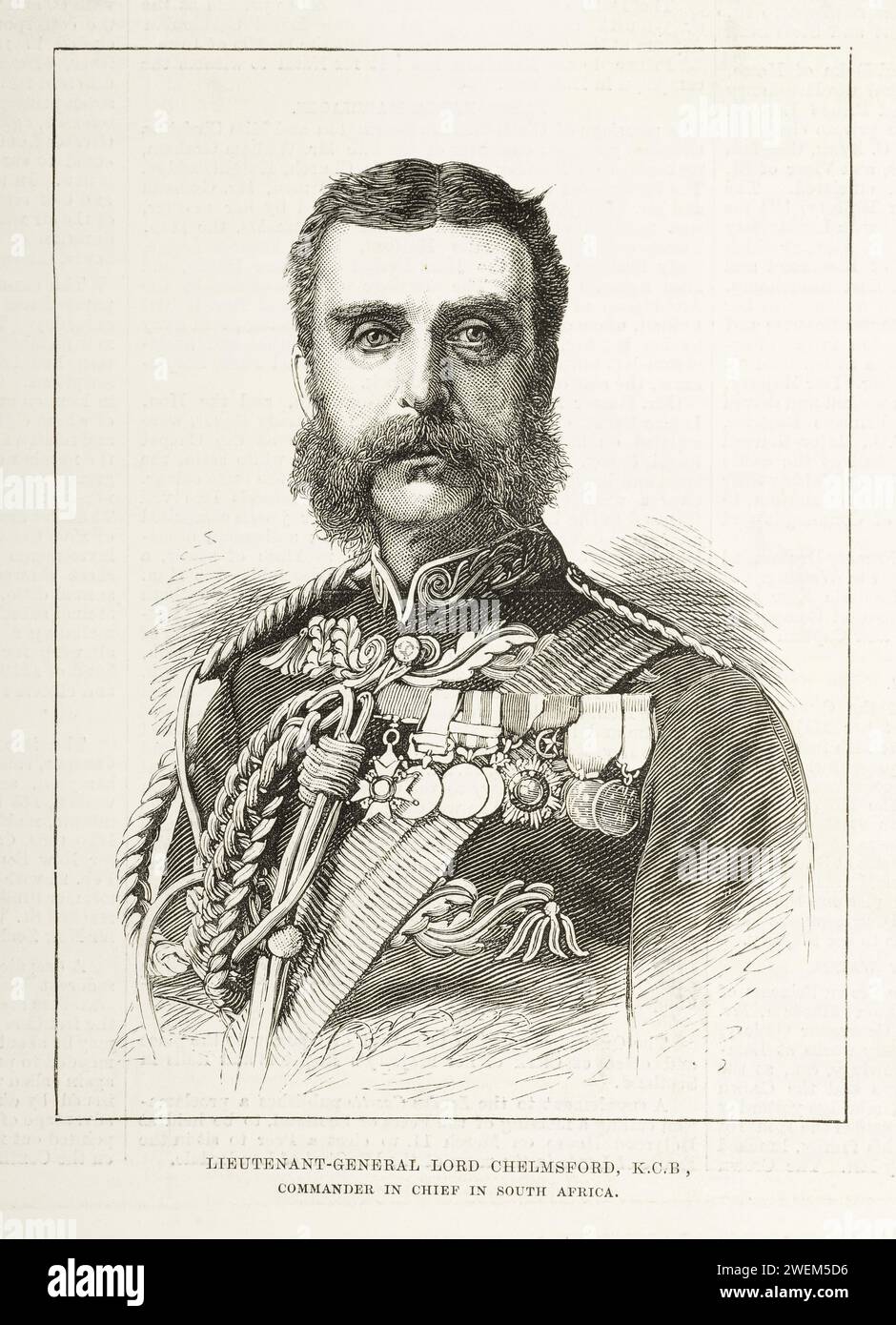 Der Zulu-Krieg. Generalleutnant Lord Chelmsford, KCB, Oberbefehlshaber in Südafrika von der London Illustrated News Vol.74 1879 Stockfoto