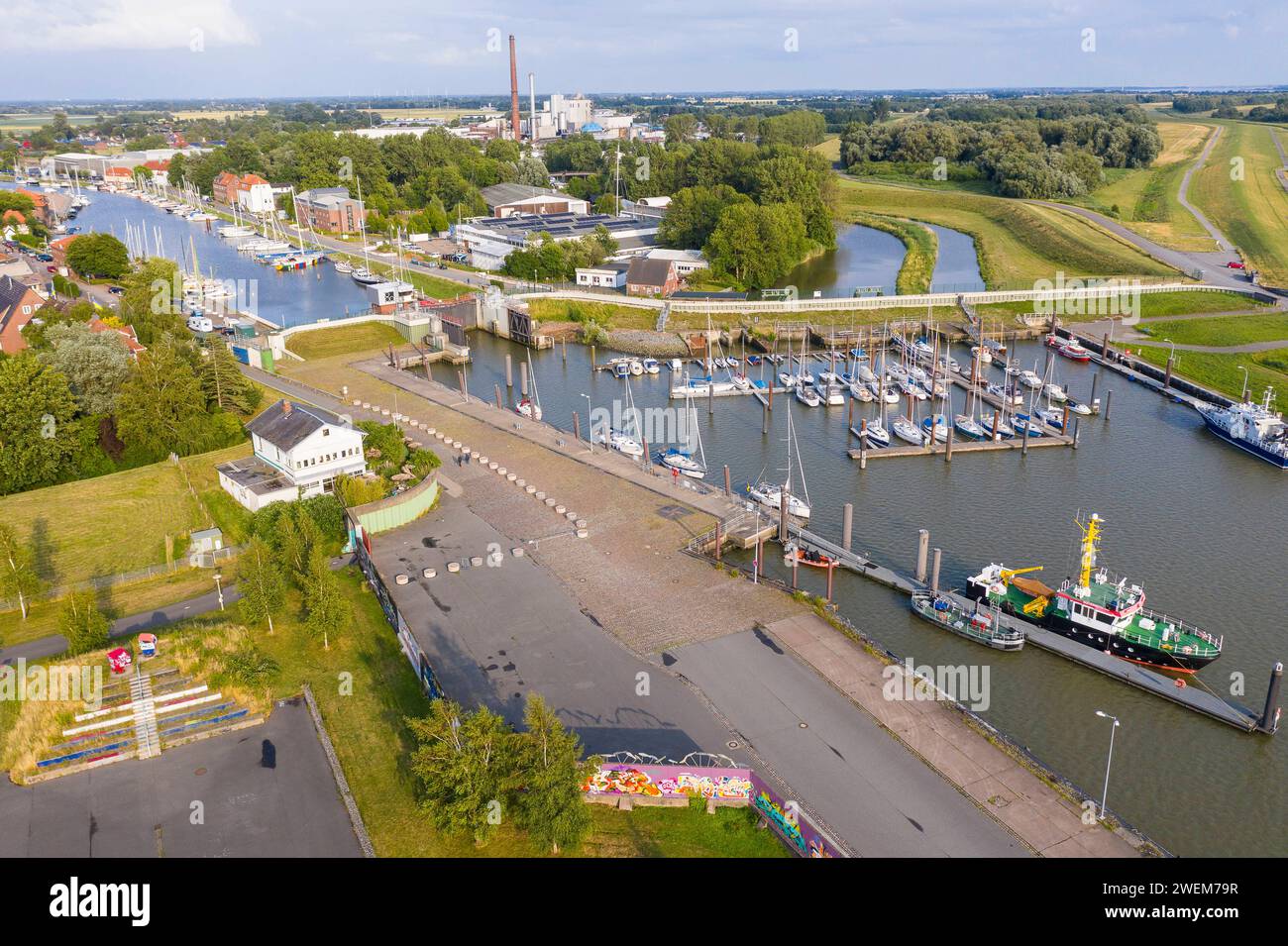 Luftbild vom Hafen in Glückstadt, Schleswig-Holstein, Deutschland *** Luftbild vom Hafen in Glückstadt, Schleswig-Holstein, Deutschland Stockfoto