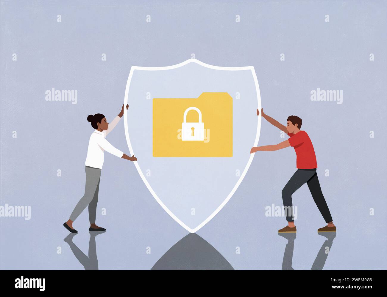 Bringen Sie die Schutzvorrichtung über dem mit einem Vorhängeschloss gesicherten digitalen Dateiordner an Stockfoto