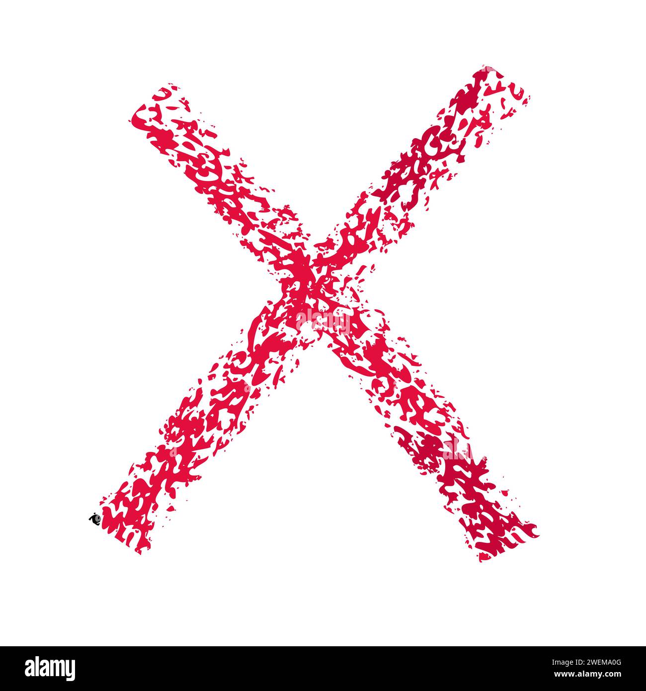 Handgezeichnetes Kritzelkreide Pinsel Mathe Schulschild für Diagramme. Rotes Kreuz im farbigen Grunge-Stil. Freihändiges einfaches Wachssymbol isoliert auf weiß Stock Vektor