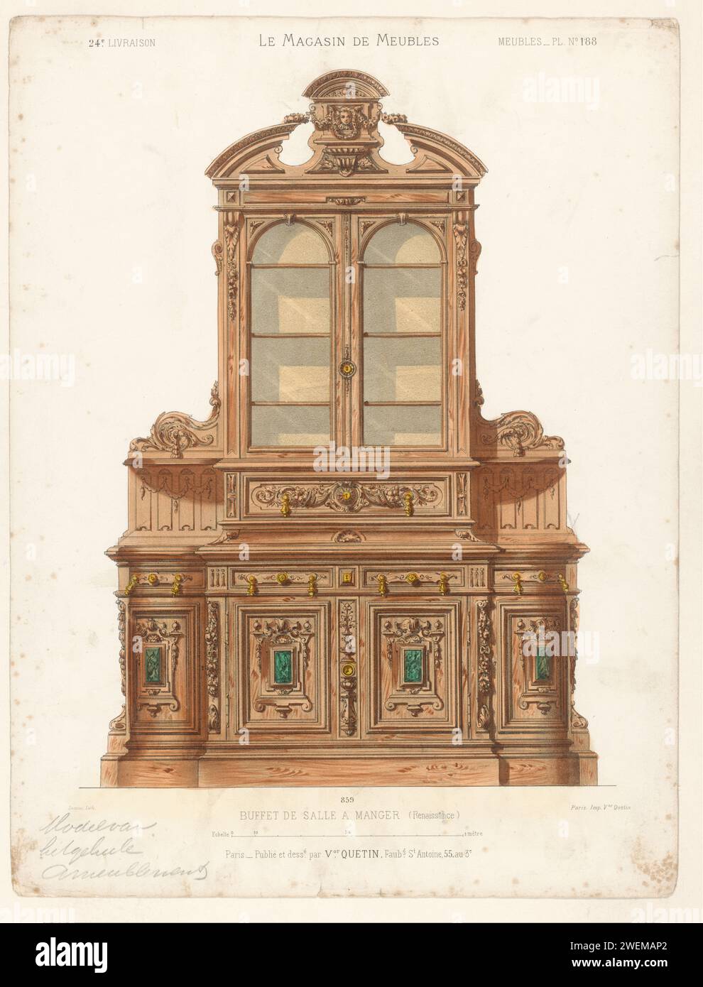 Buffetschrank, Zamor, nach Victor Joseph Quétin, 1832 - 1877 drucken Ein Renaissance-Buffetschrank, der für einen Speisesaal bestimmt ist. Drucken von 24. Livraison. Papiermöbel zur Aufbewahrung Stockfoto