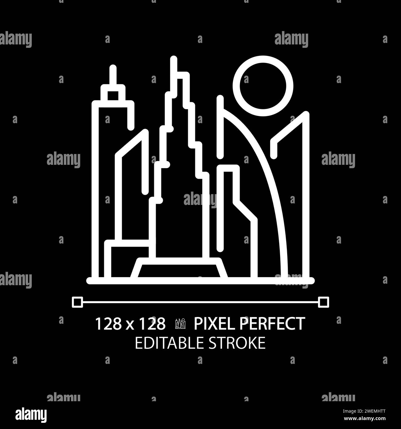 Dubai Wolkenkratzer moderne weiße lineare Ikone für dunkle Themen Stock Vektor