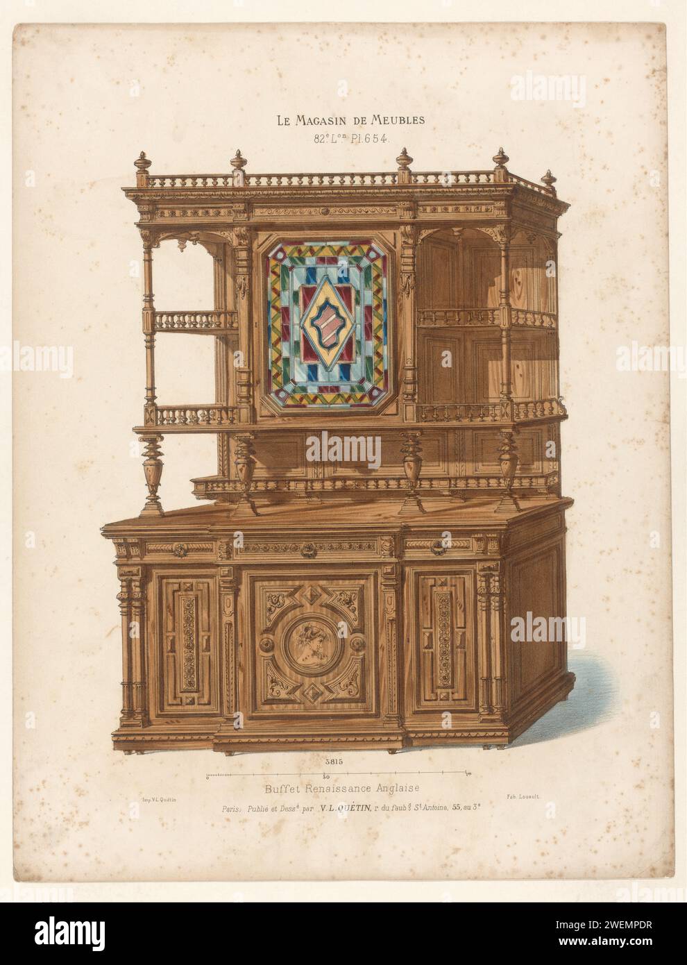 Buffetkast, anonym, nach Victor Léon Michel Quétin, 1878 - in oder nach 1904 drucken Sie Einen Renaissance-Buffetschrank. Drucken von 82. Livraison. Papiermöbel zur Aufbewahrung Stockfoto