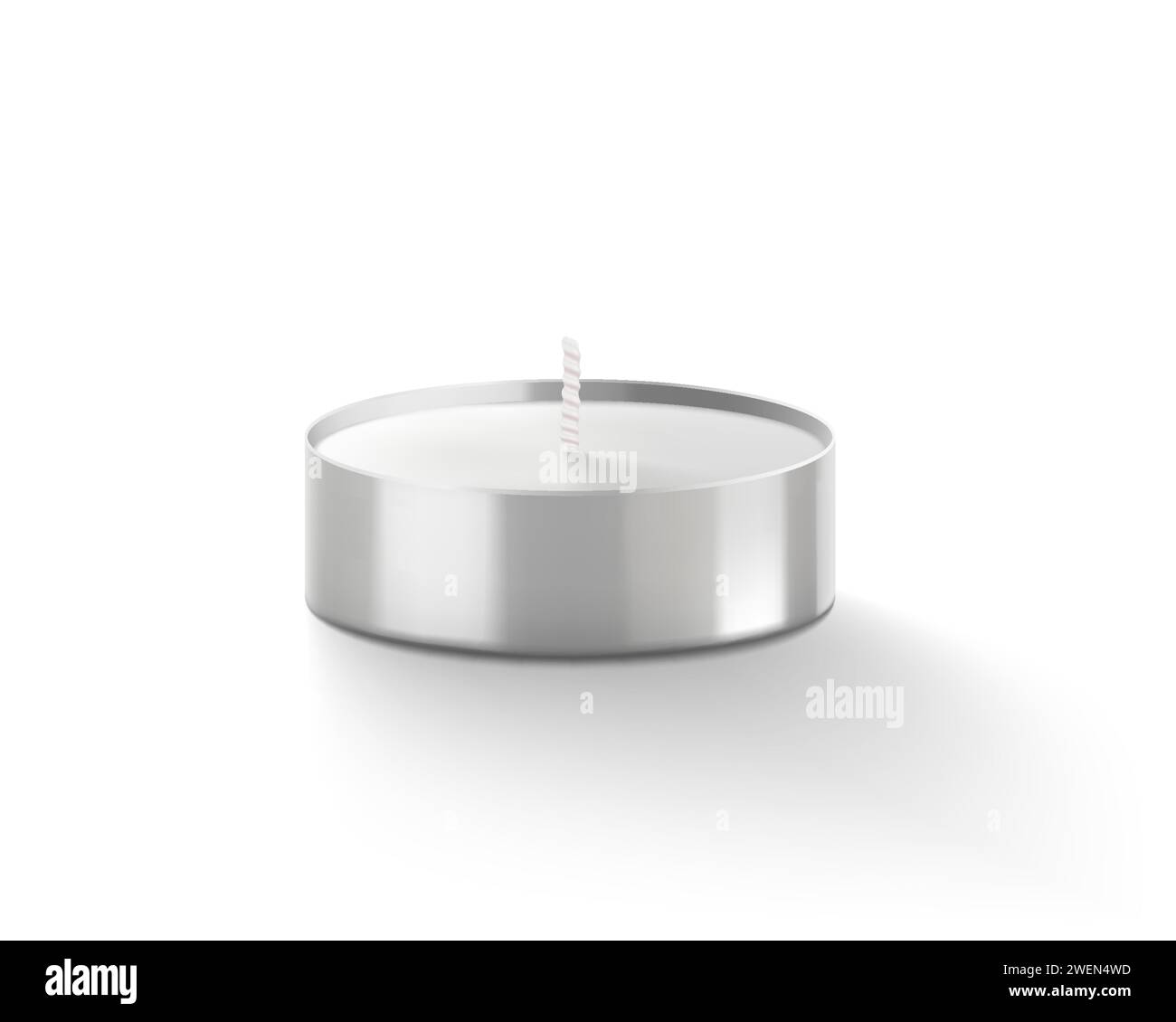 Kerze. Teelichter-Kerze. Mini-Teelichterkerzen für die Dekoration. Tropffreies und langlebiges Paraffin oder weißes Bienenwachs. Isolierter weißer Hintergrund. Stock Vektor
