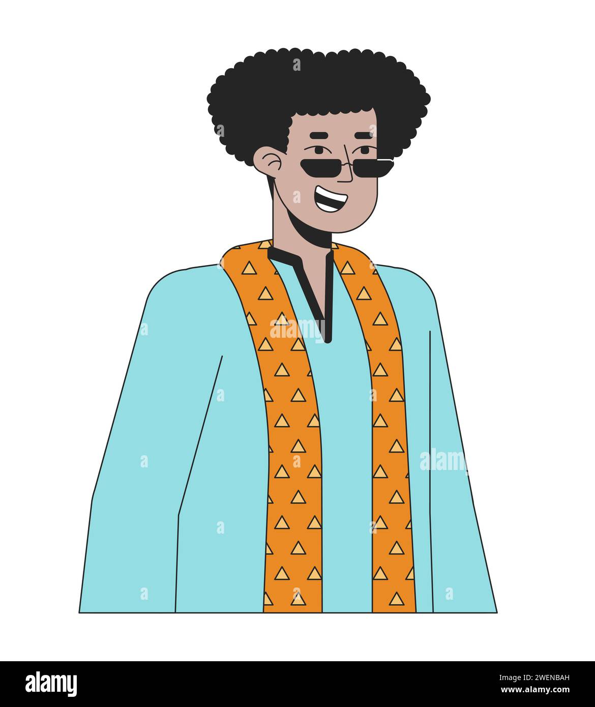 Traditionelle Kurta hispanic Mann Sonnenbrille 2D lineare Zeichentrickfigur Stock Vektor