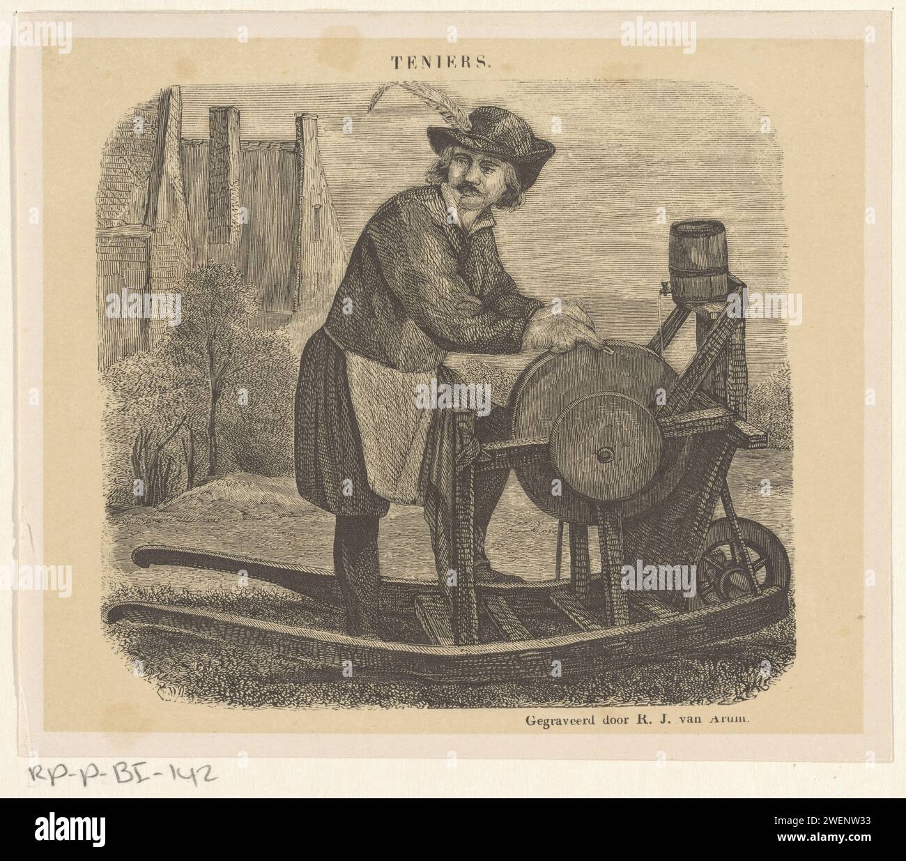 Schaslijper in einer Landschaft mit Häusern, Rombertus Julianus van Arum, nach David Teniers, 1822–1883 Druckpapier Stockfoto