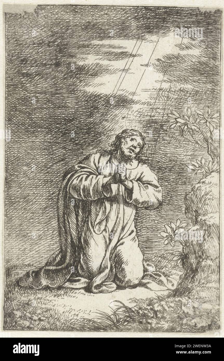 Christ OP de Olives, Jonas Umbach, 1634–1693 Print Christ Praying on the Mount of Olives. Ein Lichtstrahl kommt vom Himmel. Papier, das das Gebet Christi im Garten Gethsemane während der Nacht graviert Stockfoto Christ OP de Olives, Jonas Umbach, 1634–1693 Print Christ Praying on the Mount of Olives. Ein Lichtstrahl kommt vom Himmel. Papier, das das Gebet Christi im Garten Gethsemane während der Nacht graviert Stockfoto