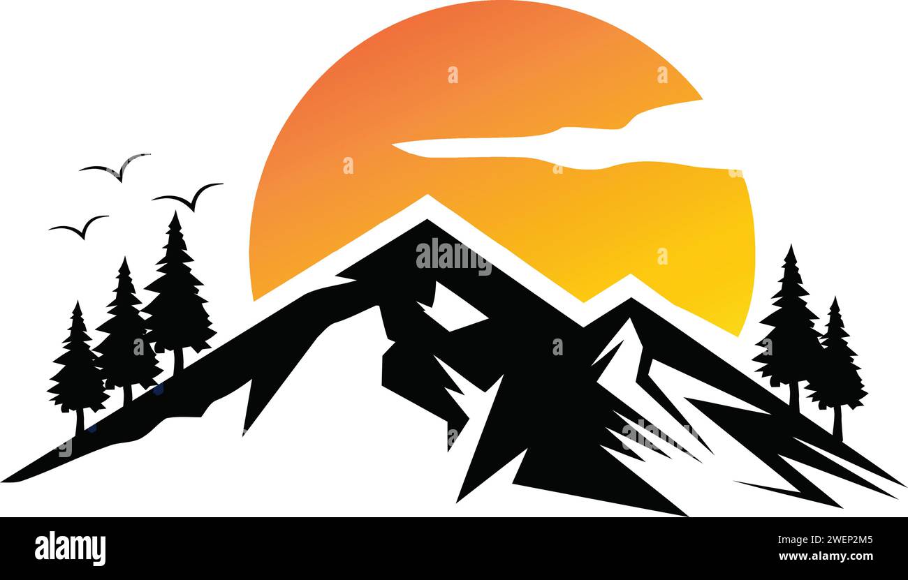 Vector Mountain, Hill, Lake Logo Stock Vektor