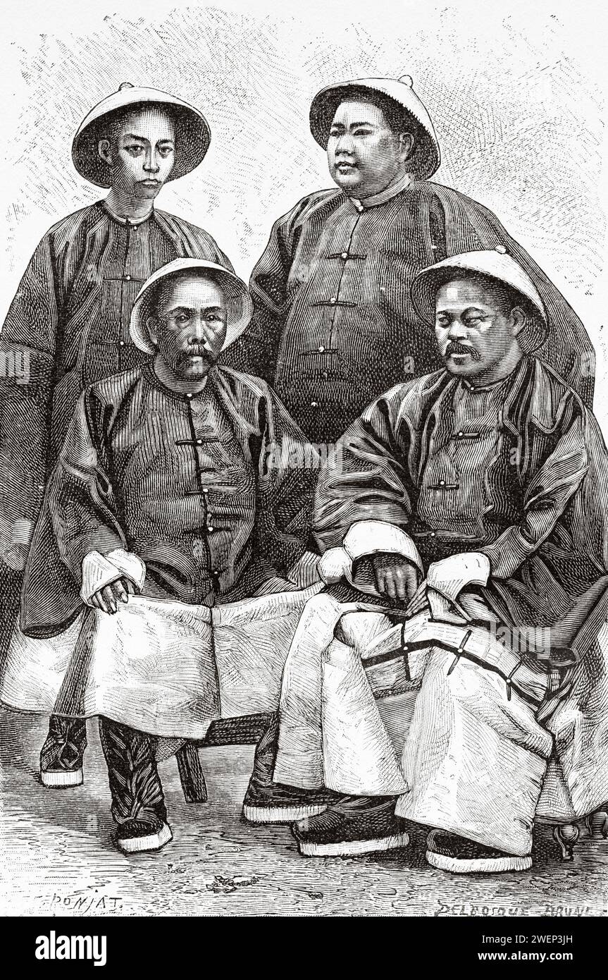 Die vier chinesischen Kommissare, Vietnam, Indochina, Asien. Dreißig Monate in Tonkin 1885 von Dr. Charles Edouard Hocquard (1853 - 1911) Stockfoto