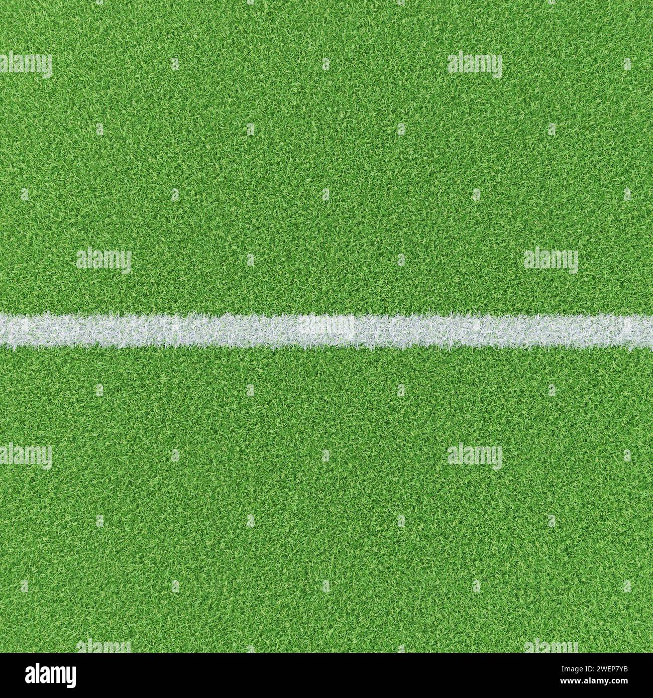 Kreidelinie auf einem gepflegten Grasfeld. Basisbild für Composites für Fußball- oder Fußballsportbilder. Hochwinkelansicht. Stockfoto