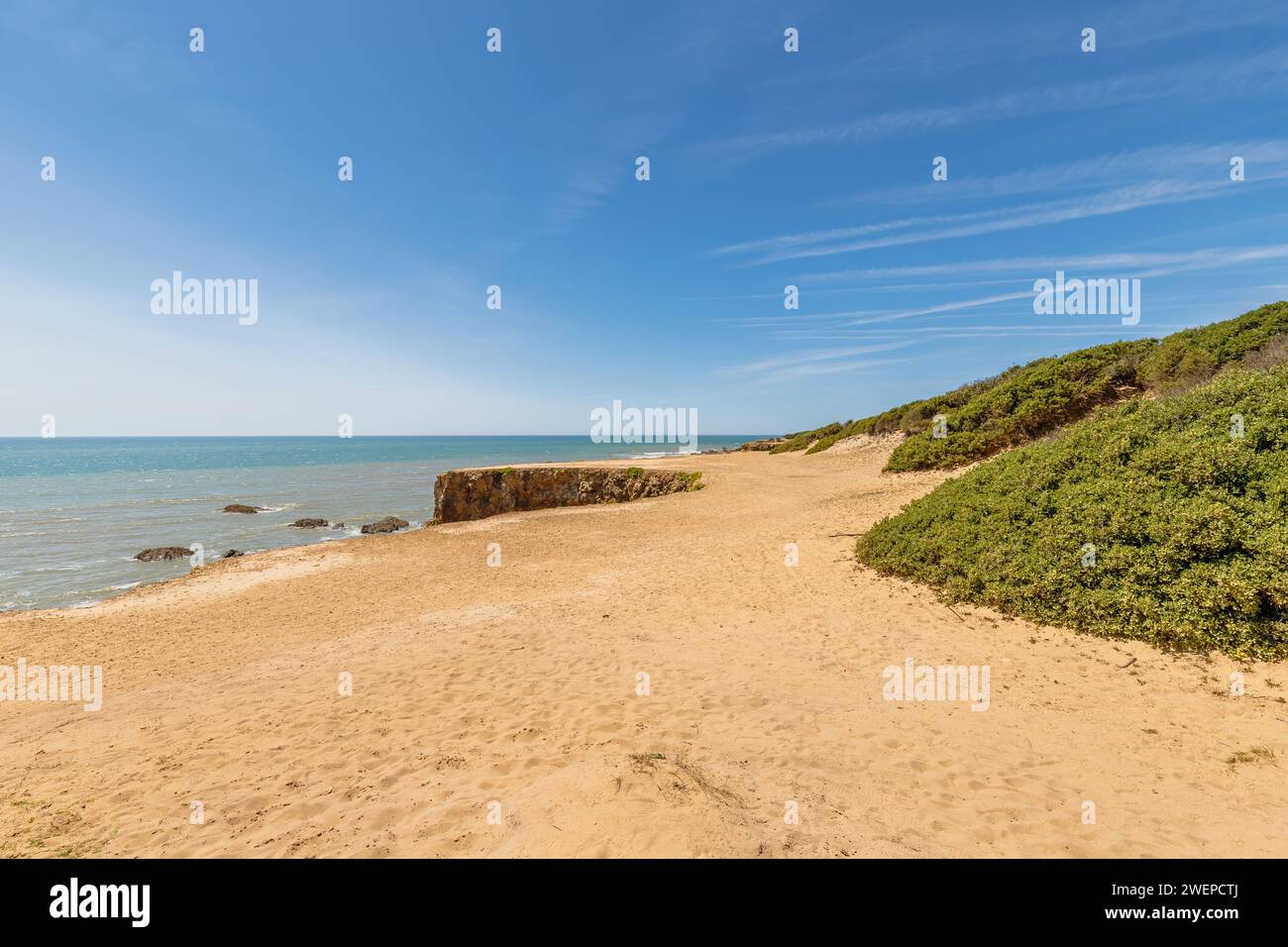 Blick auf den Strand von La Mine in Jard sur Mer, Frankreich an einem Sommertag, Vendée, Frankreich Stockfoto