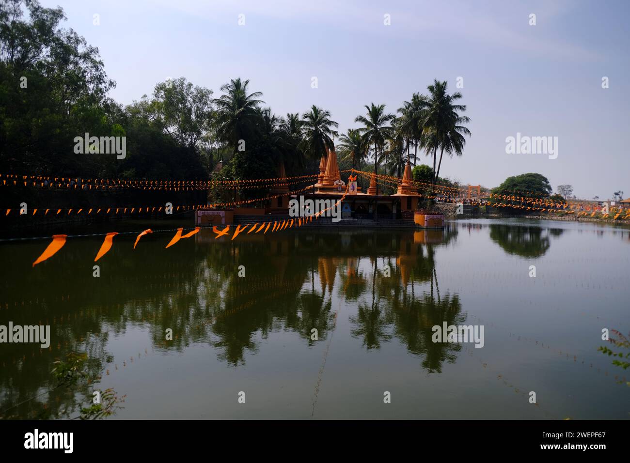 26. Januar 2024, Pune, Indien, Ramdara-Tempel, der 1970 von Dhundi Baba wiederaufgebaut wurde. Er ist Lord Shiva und Göttin Parvaty gewidmet. Tempel ist berühmt für Stockfoto