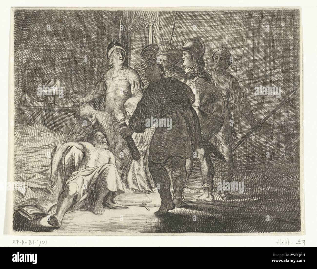 Der Selbstmord von Cato, Willem Basse, 1632 - 1634 drucken der Selbstmord von Cato. Der Staatsmann wird tot von seinem Sohn und Wachen auf dem Boden aufgefunden, nachdem er in Platons Phaedo gelesen hat. Auf der Rückseite mit Text in Niederländisch gedruckt. . Tod von Marcus Porcius Cato dem Jüngeren mit dem Namen Uticensis: Er sticht sich auf seine Couch, nachdem er Platons Phaedo gelesen hat; er kann gesehen werden, wie er seine Eingeweide herausreißt Stockfoto