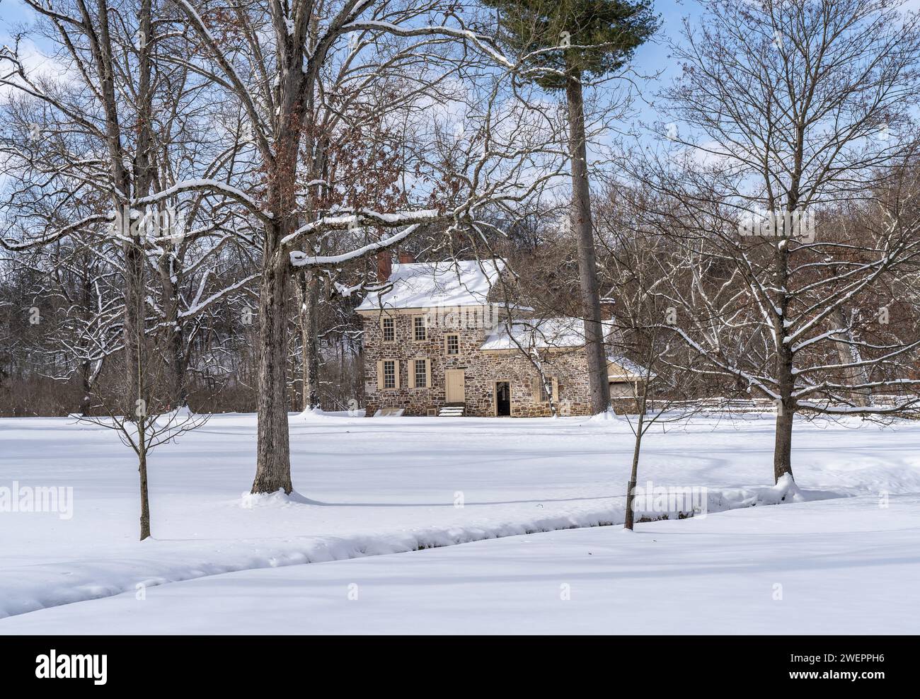Historisches George Washingtons Hauptquartier im Winter Stockfoto