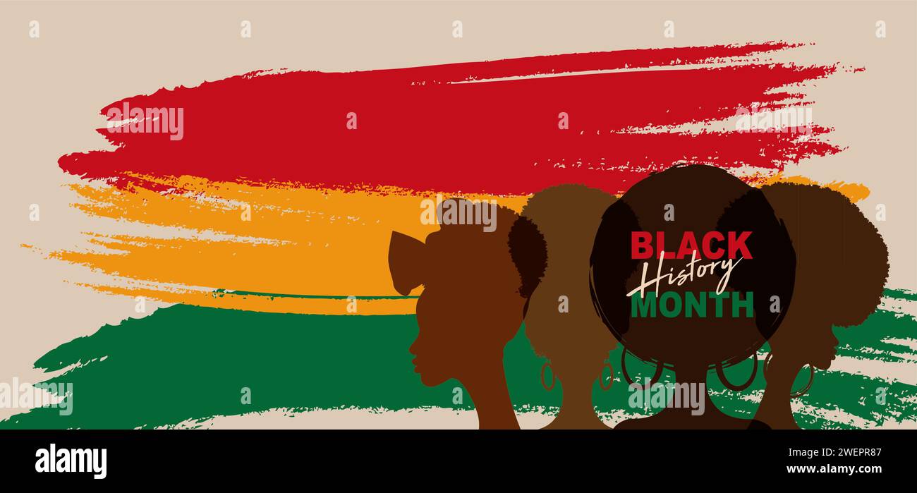 Black History Month-Banner zum Feiern. Portrait Afrikanische Frauen stehen Seite an Seite. Afro-amerikanische Geschichte oder Black History Month. Feiern Stock Vektor