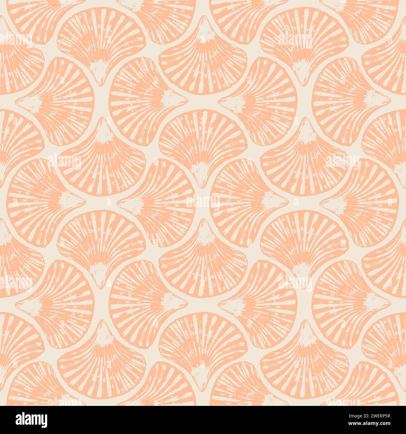 Abstrakte Aquarelle im Art-Deco-Stil Muscheln geometrische Formen nahtlose Muster Hintergrund. Handgezeichnete Peach Fuzz-Farbelemente Textur. Aquarell p Stockfoto
