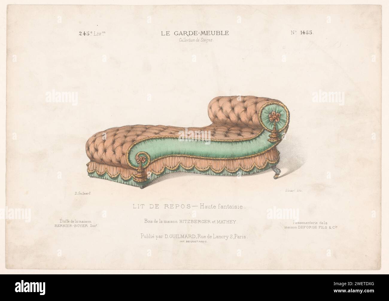 Bett, Midart, 1839 - 1885 Drucken Sie Ein Bett. Drucken Sie aus dem 245. Livraison. Papierbett Stockfoto