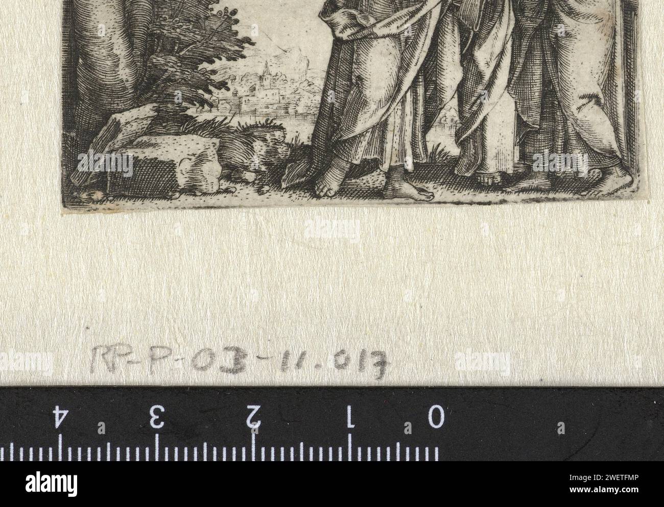 Christus beweist seine Jünger, dass Er Sohn Gottes ist, Georg Pencz, 1534–1535 Druck Christus beweist seine Jünger, dass er Sohn Gottes ist, indem er ihnen seinen Vater im Himmel zeigt. Ein Papierstich Christi, der den Aposteln und Jüngern seine Lehre erklärt Stockfoto