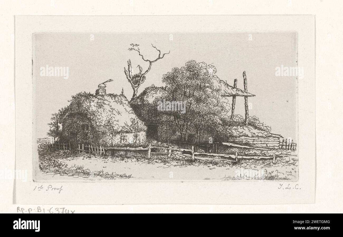 Bauernhof, Jacobus Ludovicus Cornet, 1825 - 1882 Druckpapier Ätzfarm oder einsames Haus in der Landschaft Stockfoto