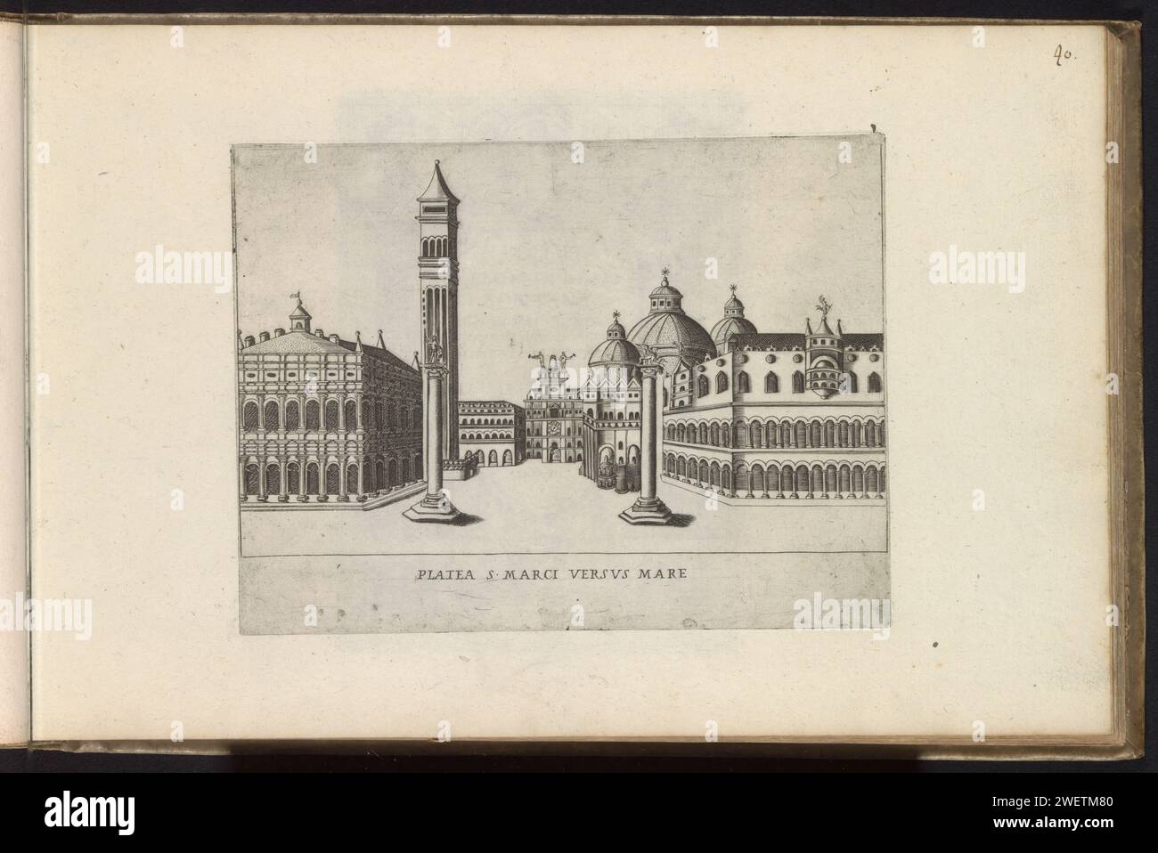 Hoek van het San Marcoplein mit dem Hundepalast und der Säule mit dem Löwen von Venedig, Giacomo Lauro, 1638 drucken Ansicht der Ecke San Marcoplein mit dem Dogpaleis und der Säule mit dem Löwen von Venedig. San Marcoplein und die Riva degli Schiavone kreuzen sich an dieser Ecke. Drucken ist Teil eines Albums. Papierätzung Quadrat, Ort, Zirkus usw. Blick auf die Stadt und Landschaft mit künstlichen Bauten. Kirche (außen). Teile der Kirche außen und Nebengebäude: campanile San Marcoplein. Basiliek Van San Marco. Dogepaleis. Marciana Bibliothek. Campanile di San Marco Stockfoto