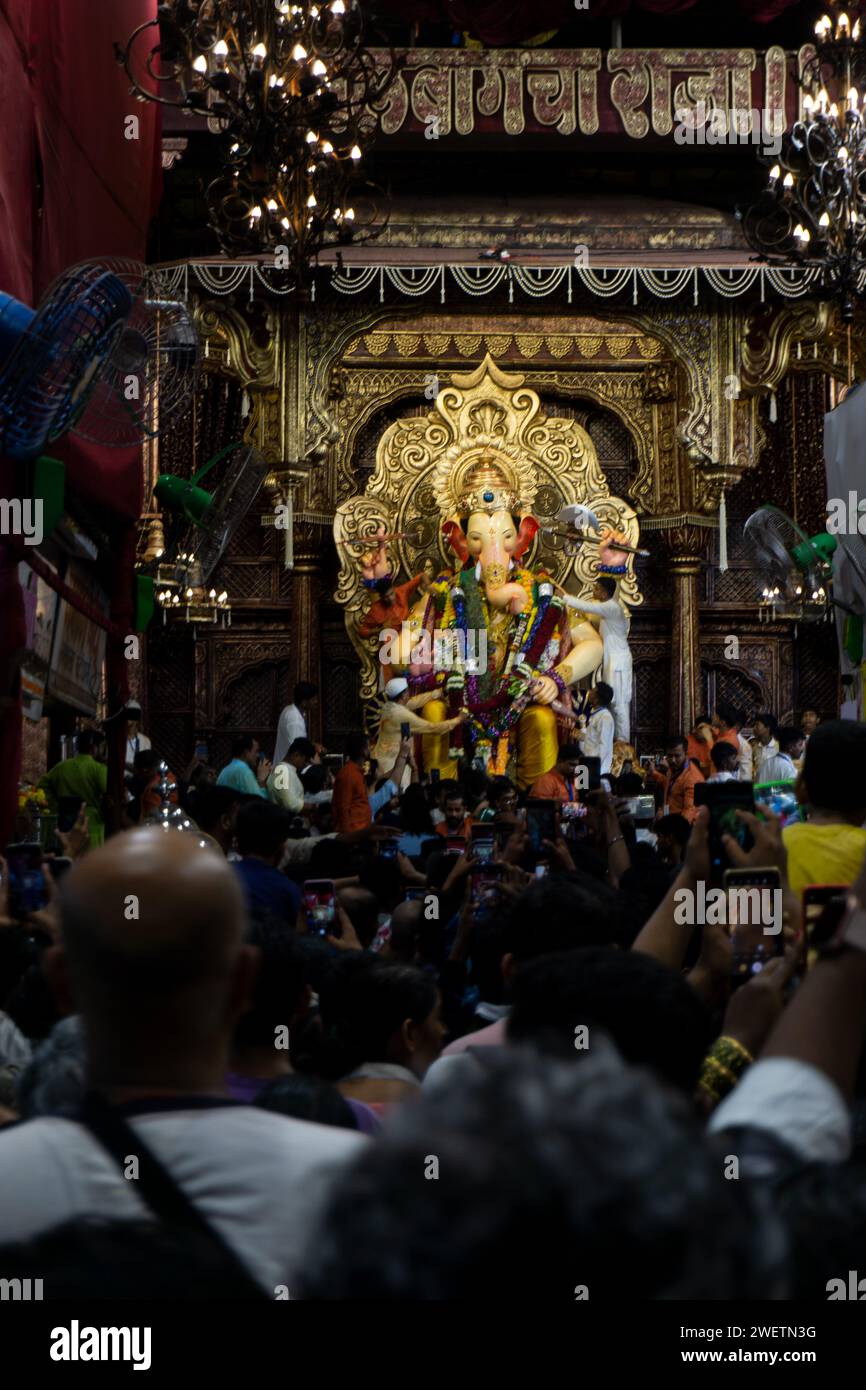Lalbaughcharaja Idol von Ganapati während Ganesh Chaturthi Stockfoto