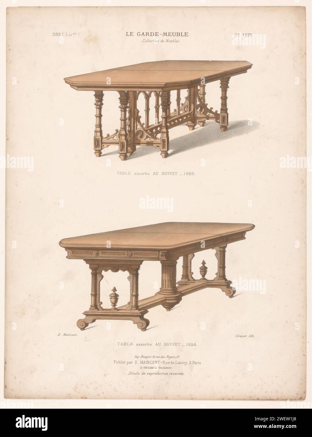 Zwei Tische, Chanat, 1885 - 1895 drucken zwei Tische. Drucken von 282. Livraison. Papiertisch Stockfoto