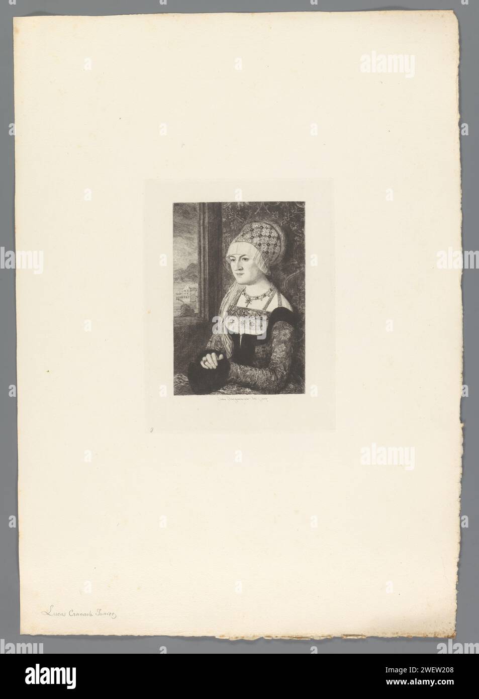 Porträt einer Frau, Jules Ferdinand Jacquemart, nach Bernhard Strigel, nach Lucas Cranach (II), 1871 Druckpapier mit anonymer historischer Person, die allein dargestellt wurde - BB - Frau Stockfoto