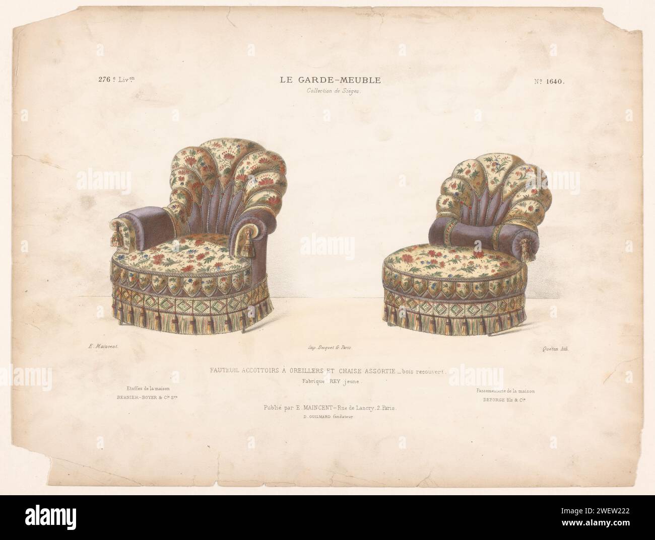 Sessel und Stuhl, Quéton, 1885 - 1895 Druck Sessel und Stuhl. Drucken Sie aus dem 276. Livraison. Papiermöbel Stockfoto