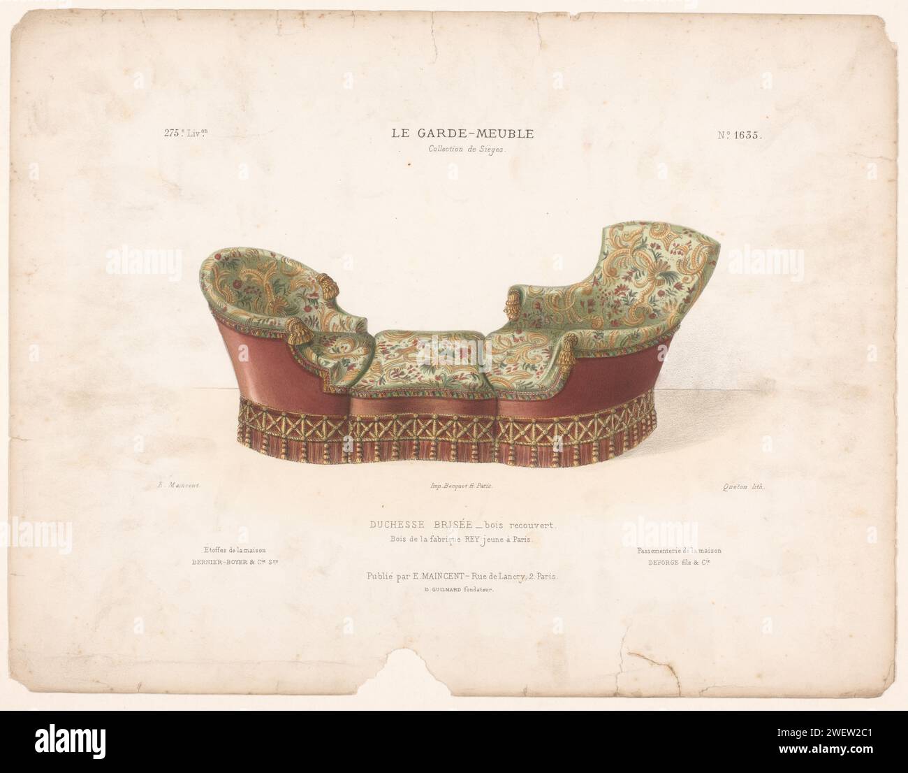 Langer Stuhl, Quéton, 1885 - 1895 drucken Eine Chaiselongue aus drei Teilen. Drucken Sie aus dem 275. Livraison. Papiermöbel Stockfoto