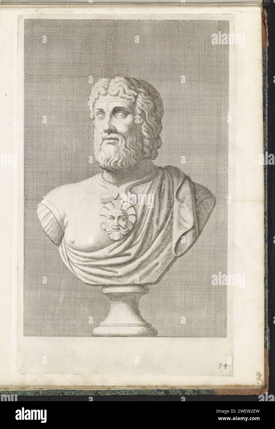 Büste eines bärtigen Mannes, links Hubert Quellinus, 1646–1670 Druck der Druck ist Teil eines Albums mit einer Serie von Drucken zu den Skulpturen aus der Sammlung von Gerard Reynst. Papiergravurstück einer Skulptur, Reproduktion eines Skulpturenstücks Stockfoto