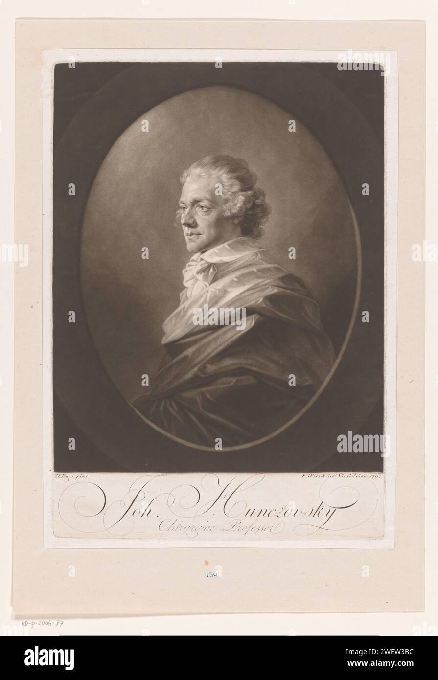Portret Van Johann Huncžovsky, 1792 Druckpapier historische Personen. Arzt, Arzt (+ Porträt des Gelehrten, Wissenschaftlers) Stockfoto