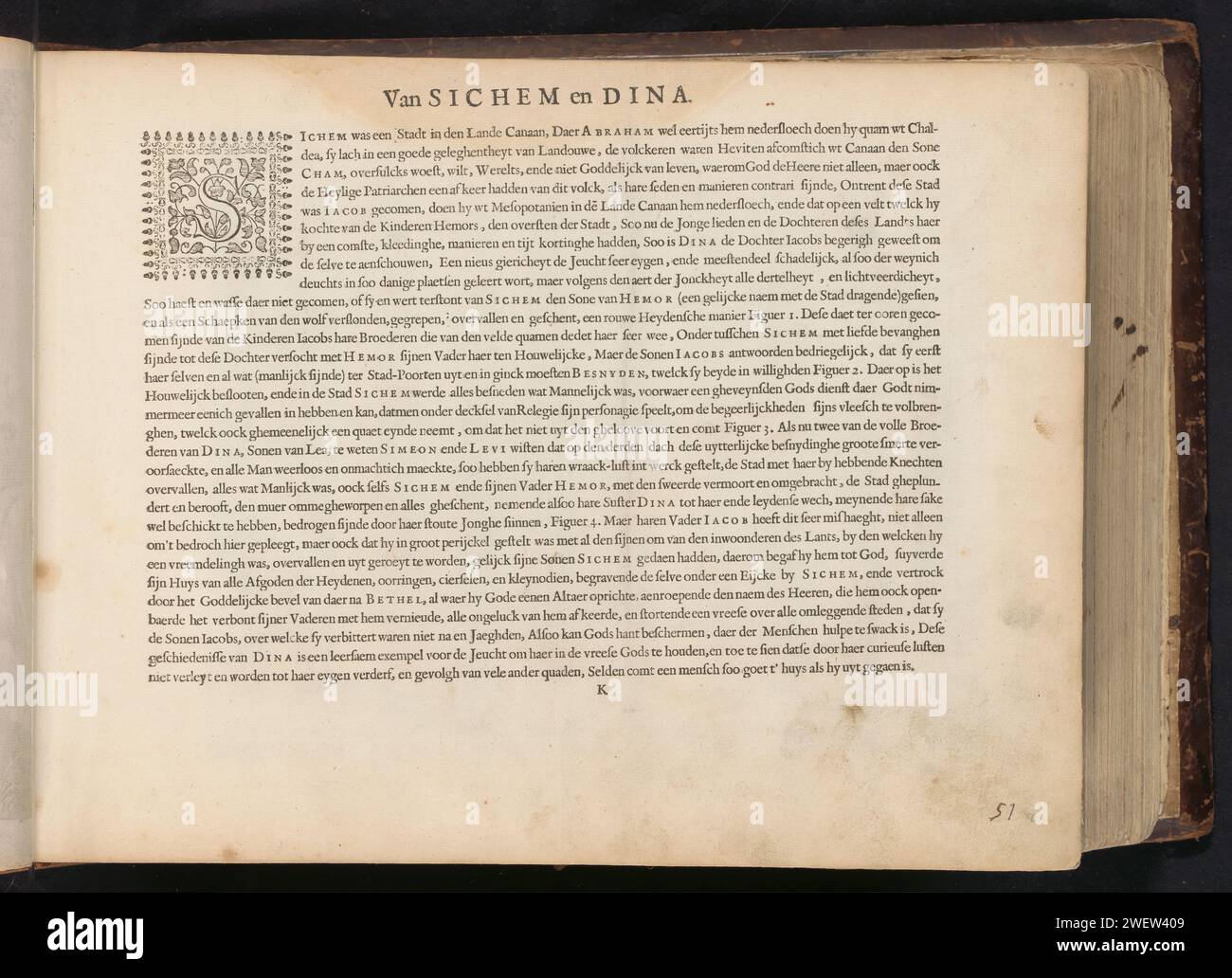 Van SiChem und Dina, 1646 Textblatt Textblatt mit einer Serie von Druckgrafiken über die Geschichte von SiChem und Dina. Dieses Magazin ist Teil eines Albums. Papier, Buchdruck Stockfoto