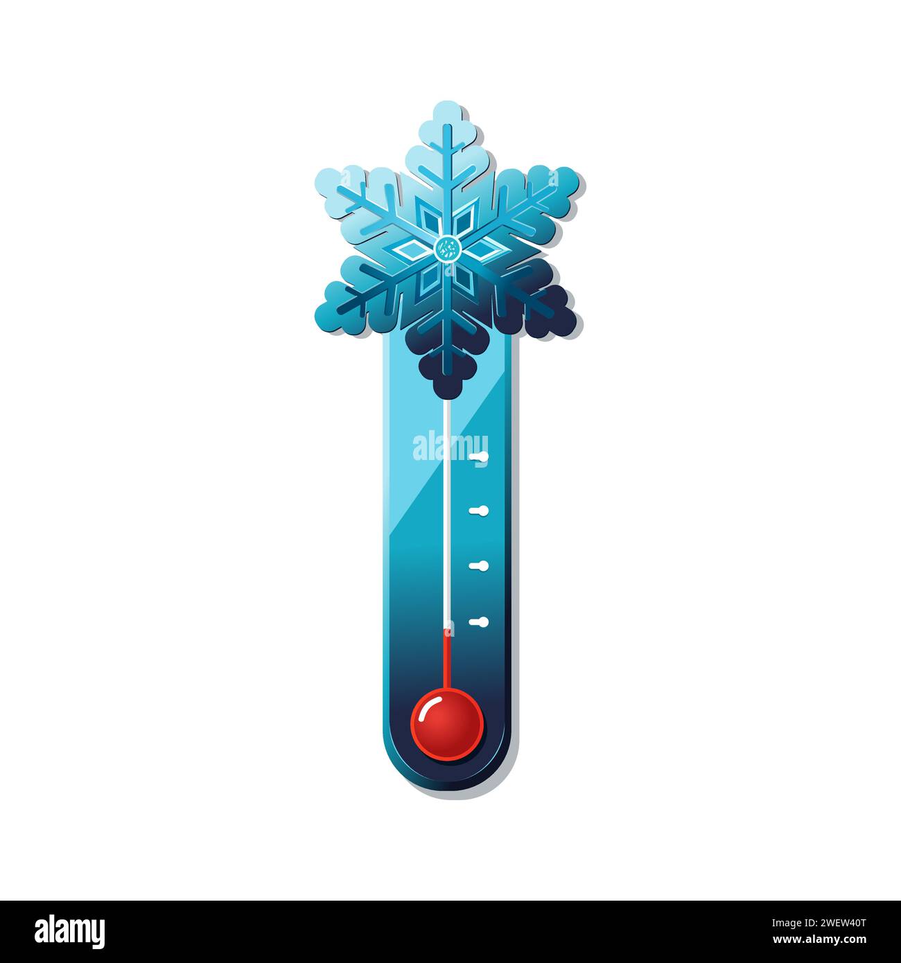 Vektorblaues Thermometer bei kaltem Winterwetter. Symbol mit Schneeflocke im flachen Design. Abbildung: Karte, Banner, Poster, 2D, Paket Stock Vektor