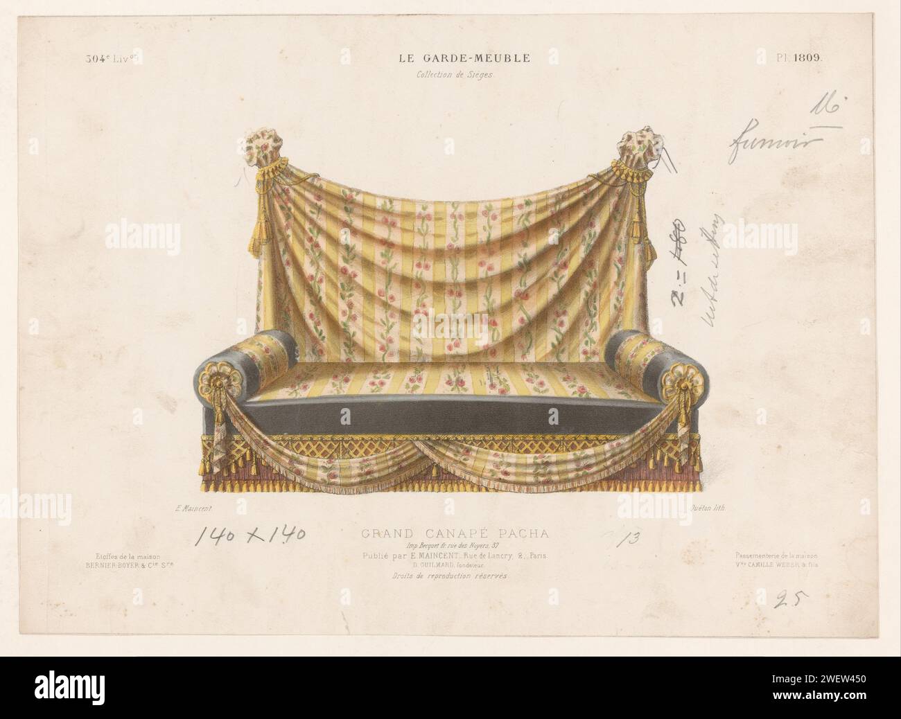 Sofa, Quéton, Sofa mit 1885 bis 1895 Drucken. Nehmen Sie die 304. Lieferung an. Papiermöbel Stockfoto