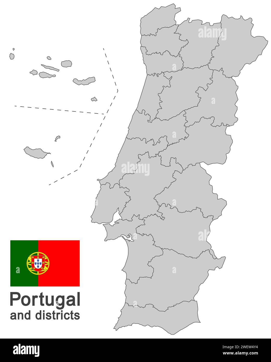 Das europäische Land Portugal und die Bezirke im einzelnen Stock Vektor