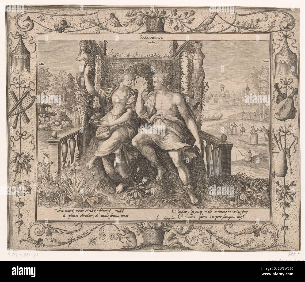 Sanguinisch, Hieronymus Lederer, nach Raphaël Sadeler (I), nach Maerten de Vos, 1600 - 1615 Druckpapier mit sanguinem Temperament Stockfoto