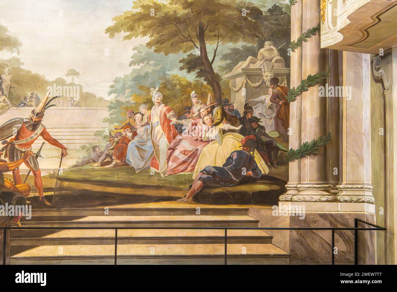 Rokoko-Fresken des italienischen Malers Karl Henrici (1737-1823) im Schloss Menz im historischen Zentrum von Bozen, Südtirol, Trentino Südtirol, Italien Stockfoto