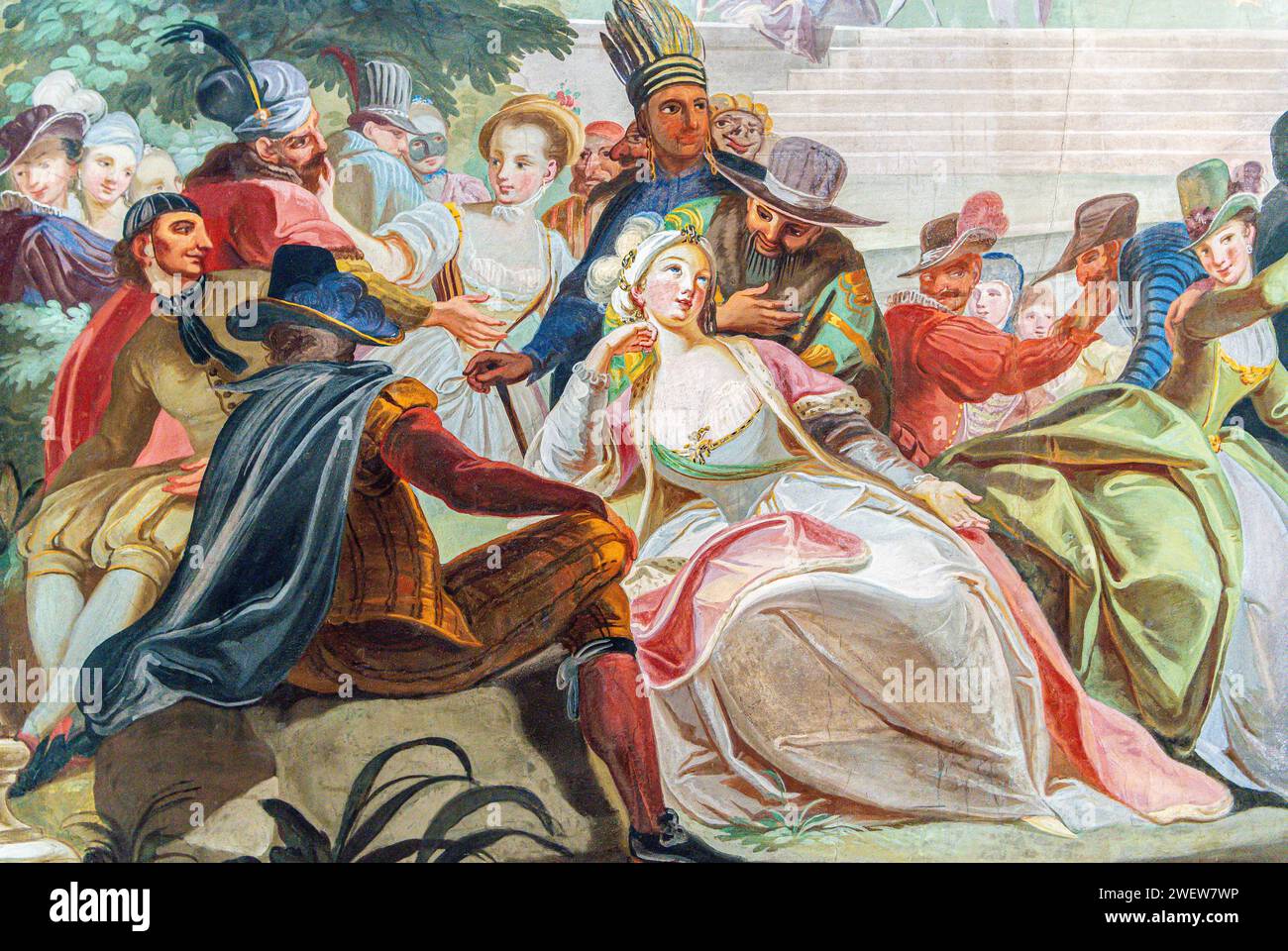Rokoko-Fresken des italienischen Malers Karl Henrici (1737-1823) im Schloss Menz im historischen Zentrum von Bozen, Südtirol, Trentino Südtirol, Italien Stockfoto